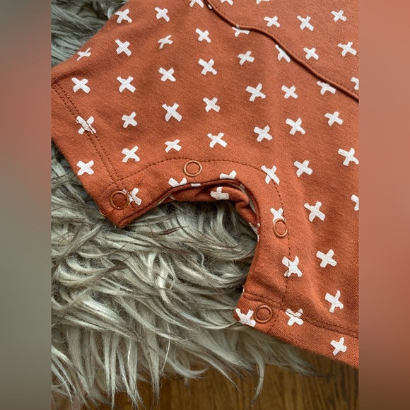 Rust Burnt Orange Baby Onesie Outfit with Modern Swiss Cross Pattern - Picture 2 of 5